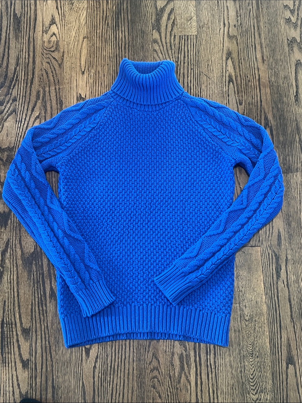 Ralph Lauren Bright Blue Cable and Seed Stitch Turtleneck Sweater